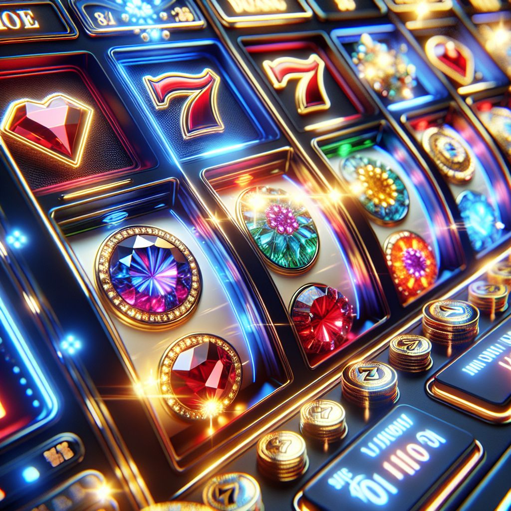 Detailed view of a modern slot game screen with glowing icons, smooth animations, and premium visual design
